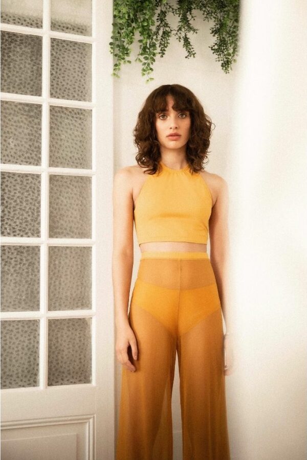 pantalon transparent louisa jaune moutarde
